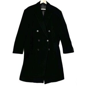 Alfani Trench Coat doble Breasted Black Cashmere & wool Blend size 44R